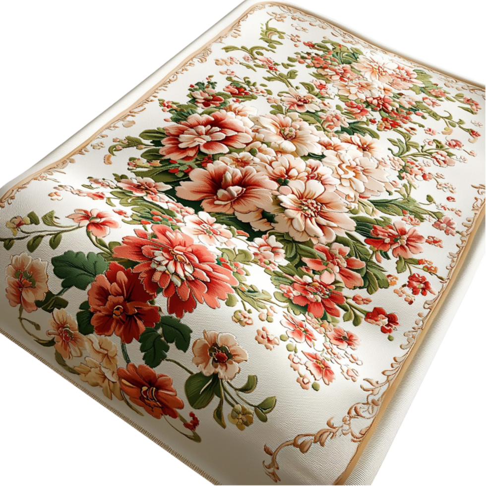 Elegant floral bedspread intricate design luxurious warm fabric png