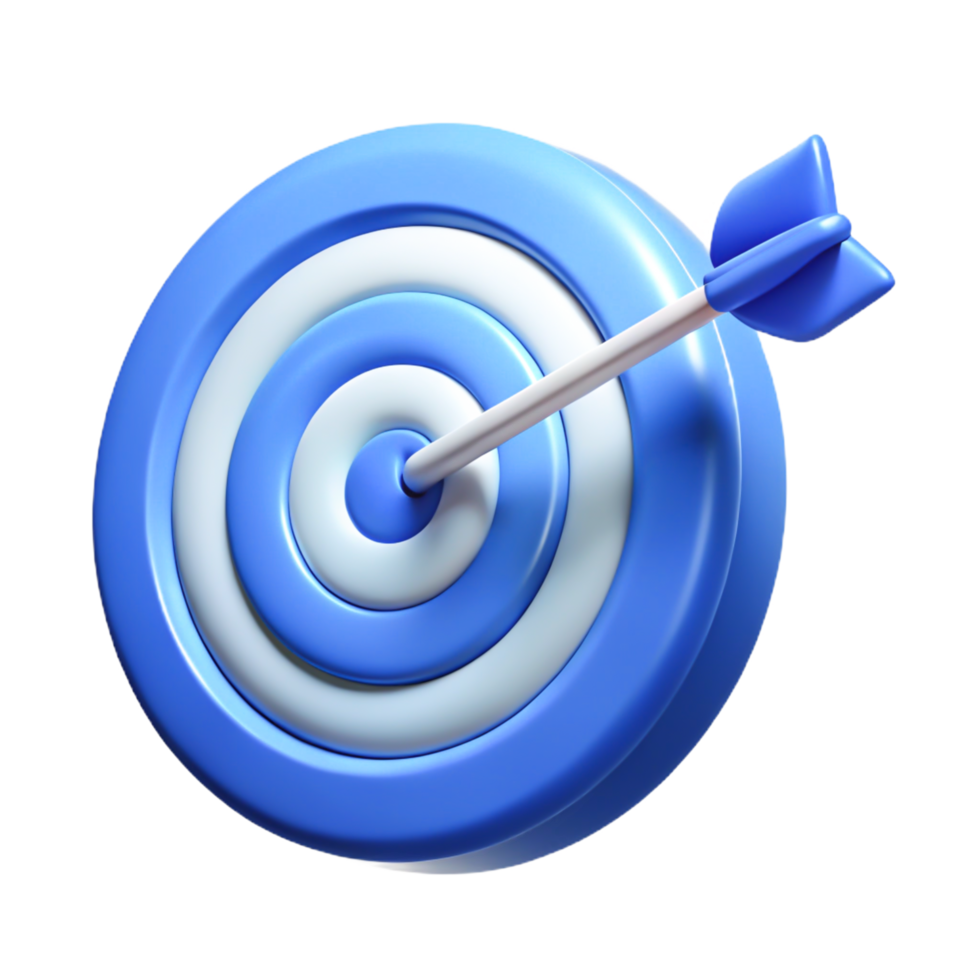 3D Render Blue Target with Arrow Success, Achievement, Goal Icon png