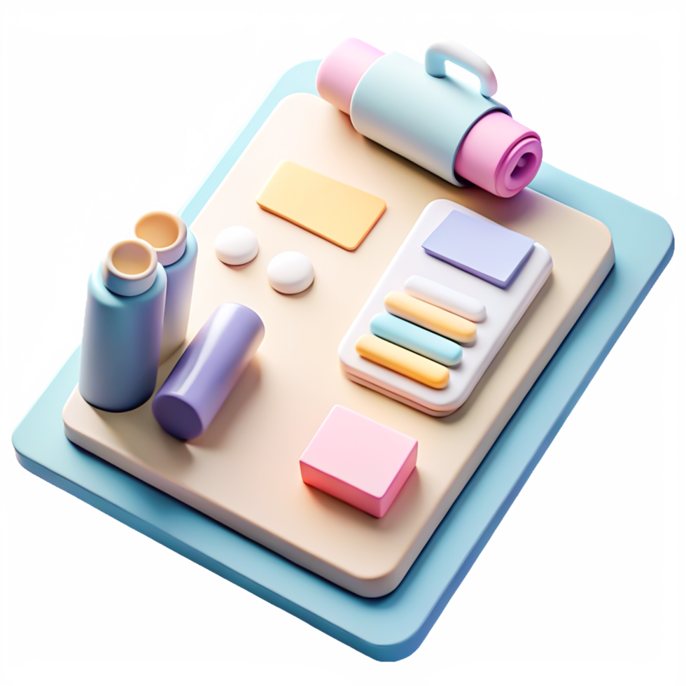 Pastel 3D Render of Clipboard with Wellness Beauty Products png