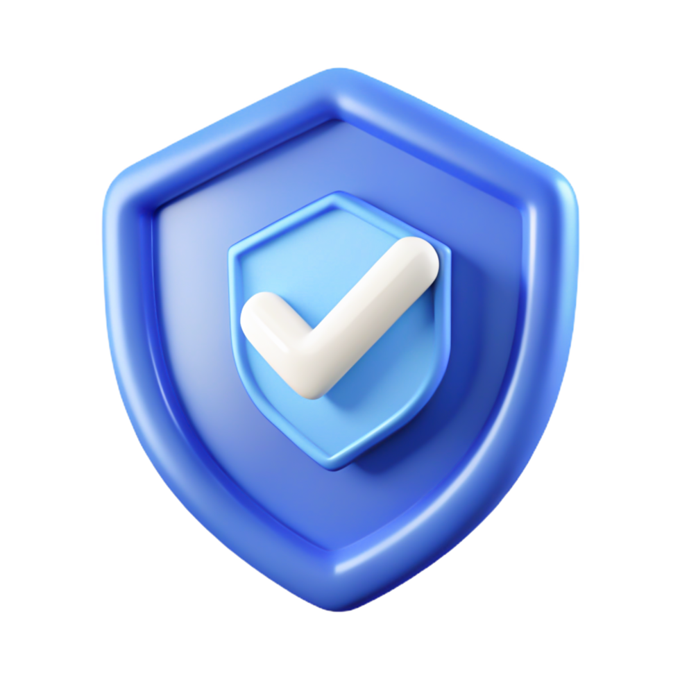 3D Render Blue Shield Checkmark Icon Security, Protection, Approved png