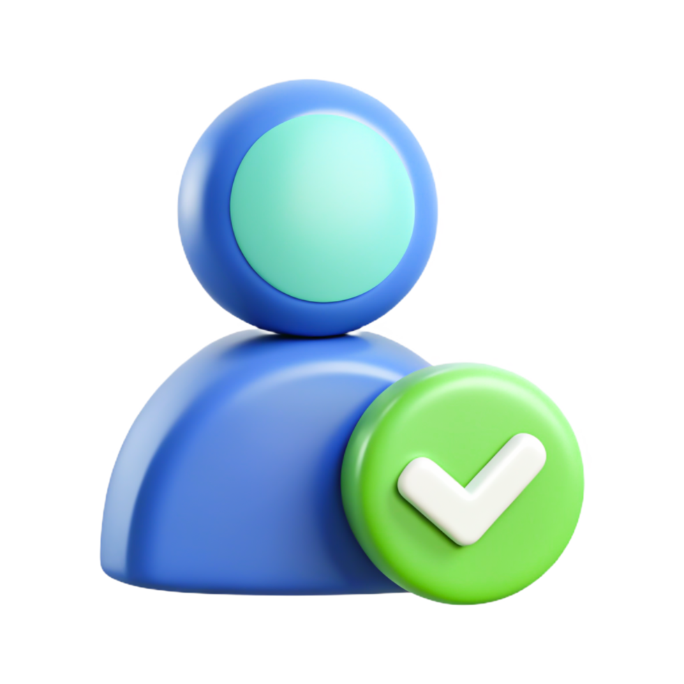 3D Cartoon User Profile Icon with Green Checkmark Approved, Verified Account png