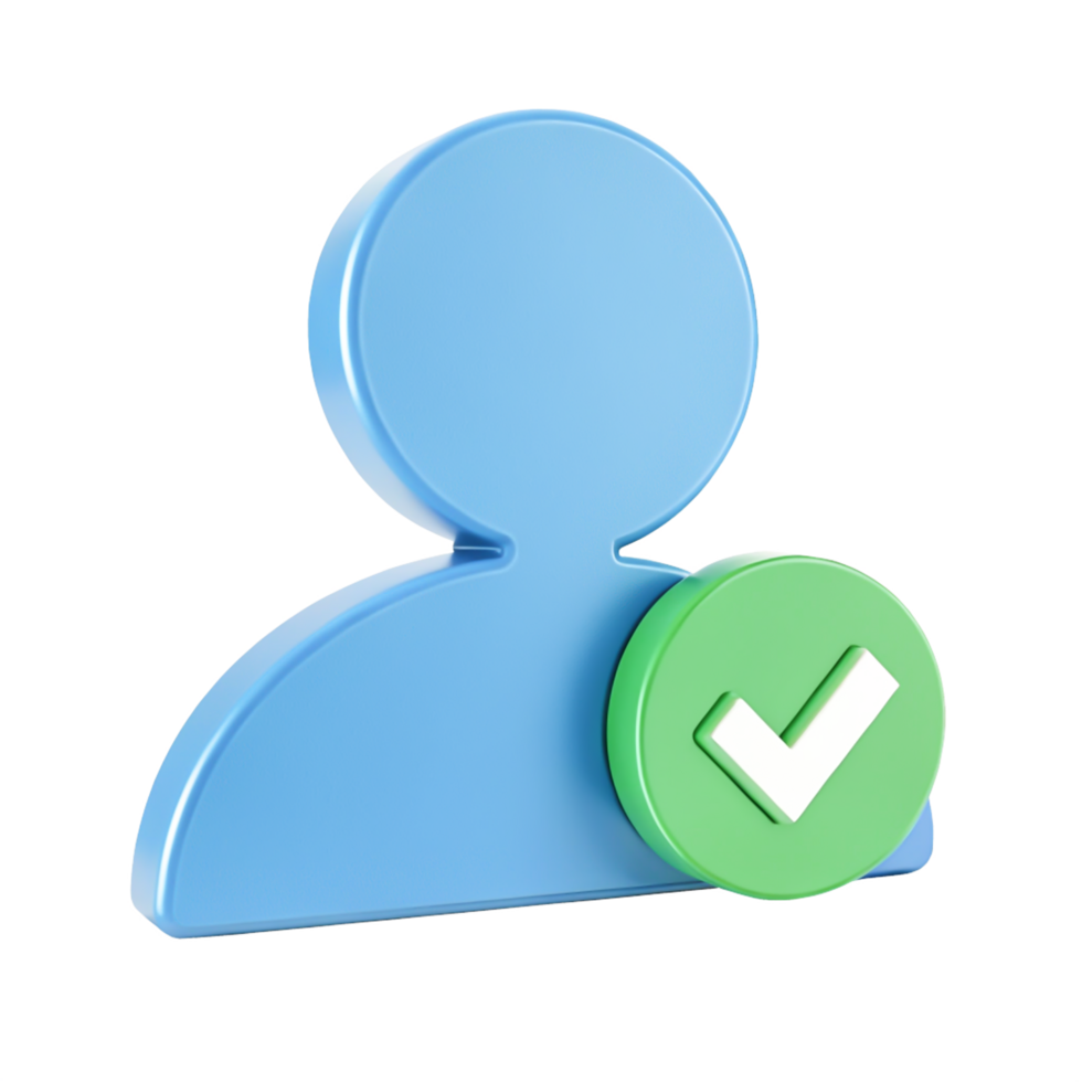 3D Render of Approved User Profile Icon Check Mark and Person Symbol png
