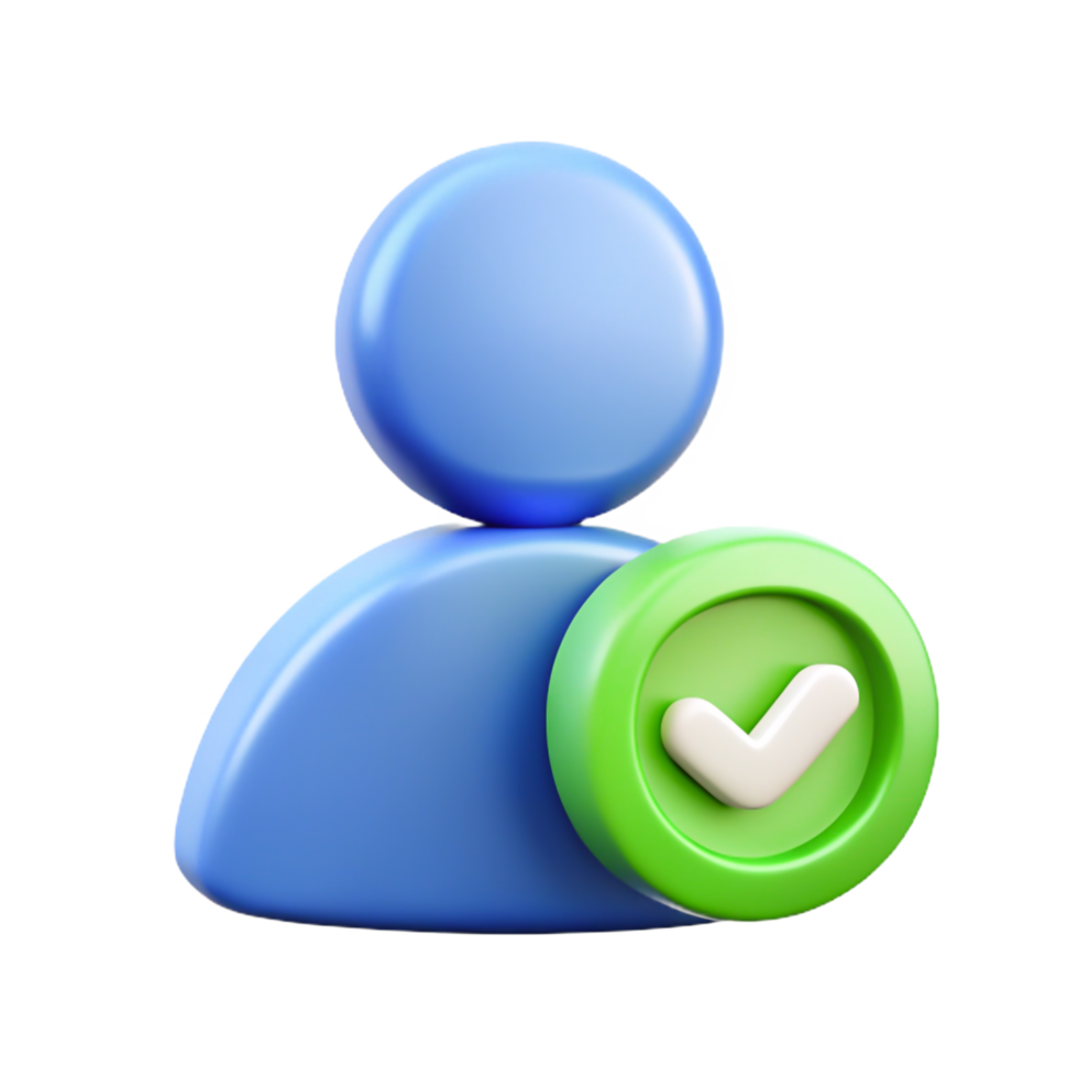 3D Render of Approved User Profile Icon Blue Person with png