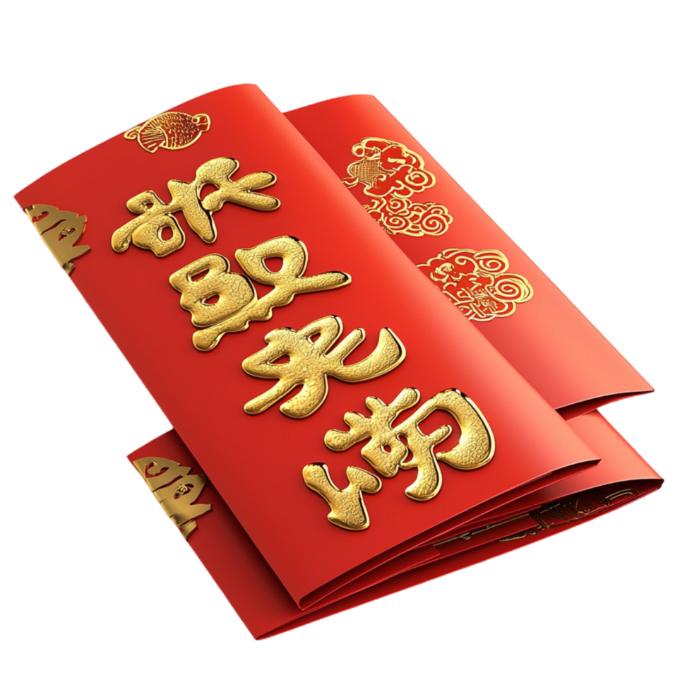 Lucky red envelopes golden Chinese characters bringing prosperity celebration png