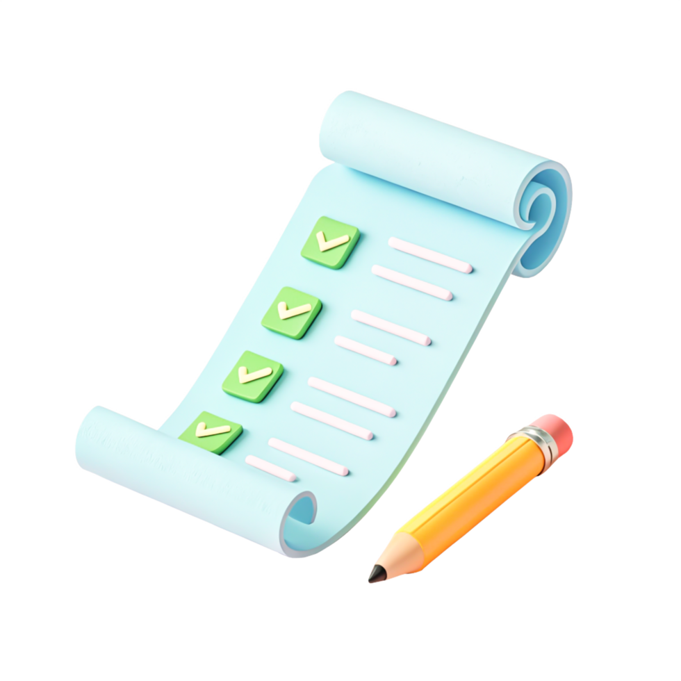 3D Render of Checklist Scroll with Pencil To-Do List, Task Management, Planning png