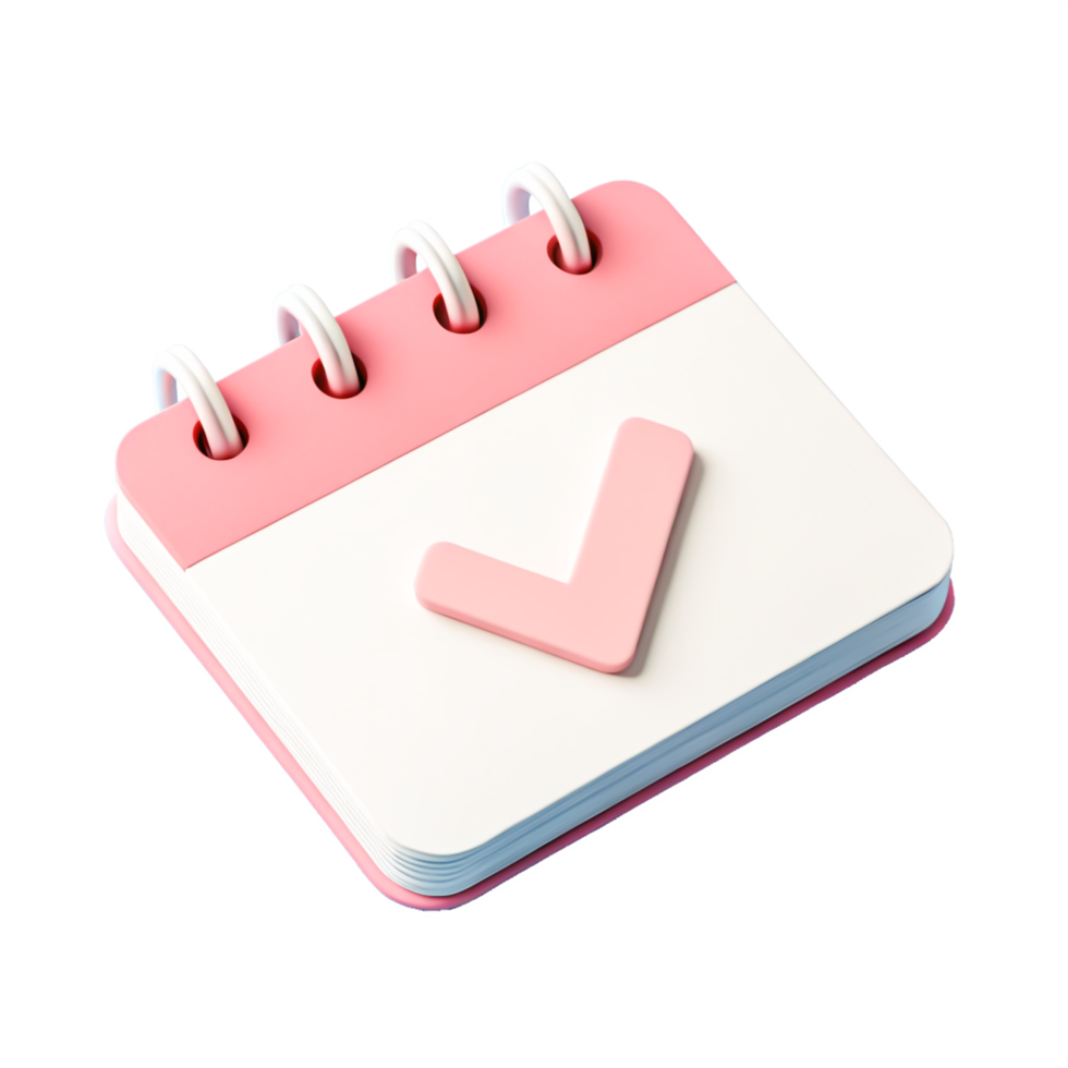 Pink 3D Render of a Desk Calendar with Check Mark, Completed Task Icon png