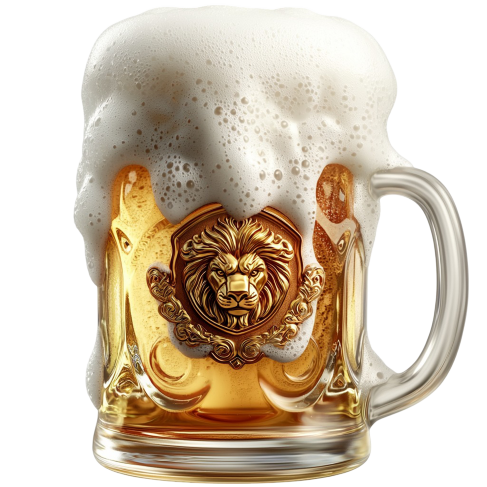 Classic frothy beer mug golden amber liquid thick foamy head png