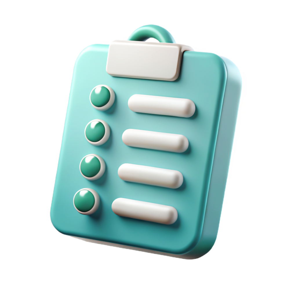 3D Render of Teal Checklist Clipboard Icon - App UI Element Design png