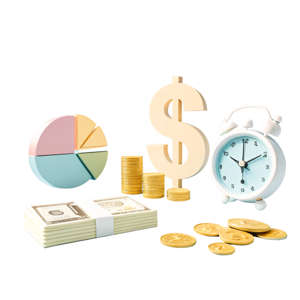 3D Render of Time is Money Concept Financial Growth, Investment, Clock, Dollar Sign png