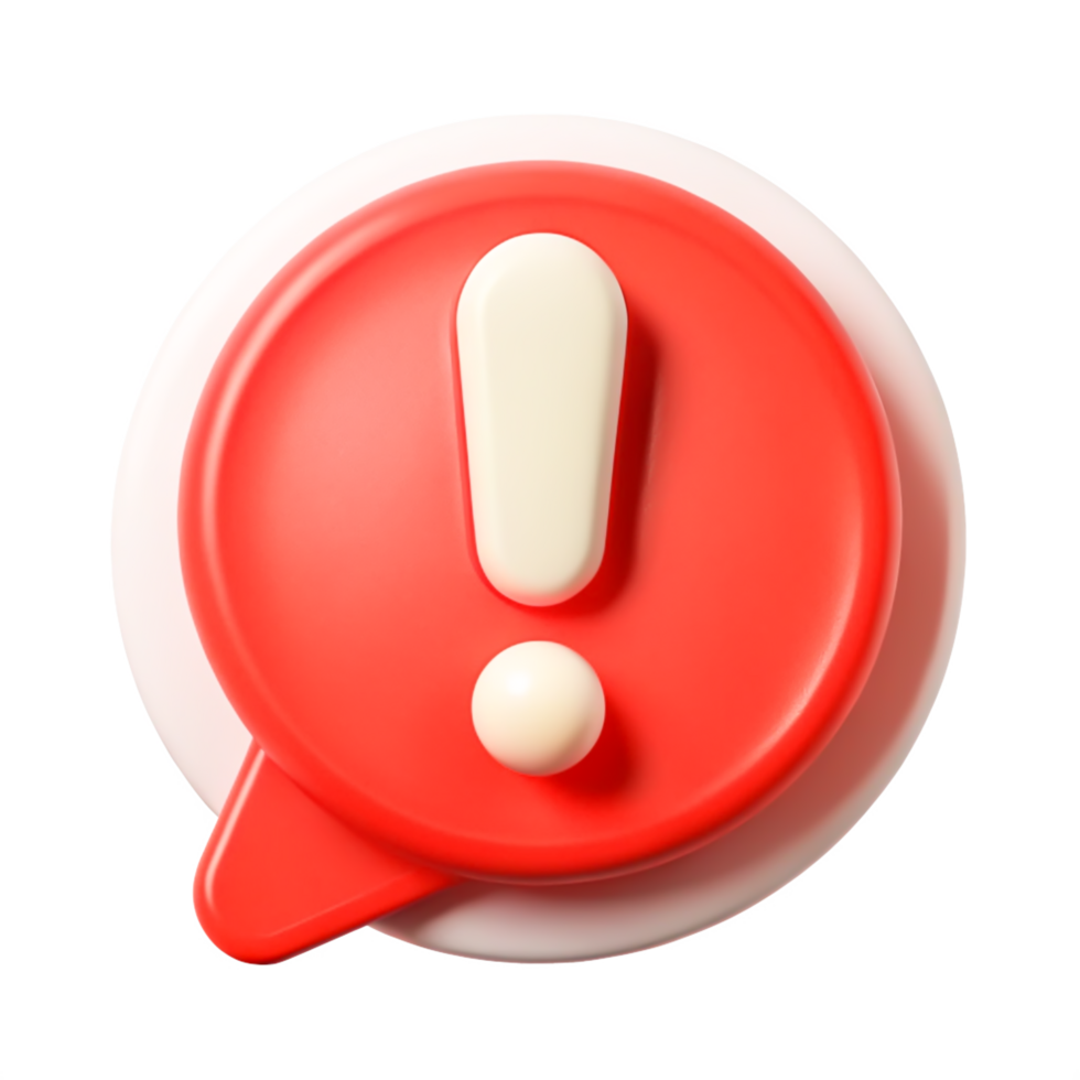 3D Red Exclamation Mark Speech Bubble Icon Alert, Notification, Warning Design Element png