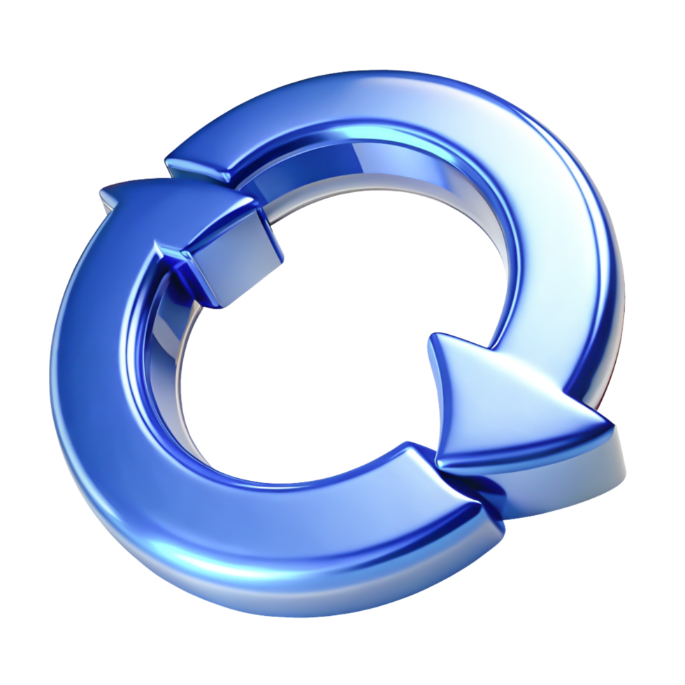 3D Shiny Blue Circular Arrows Refresh, Reload, Repeat Icon png