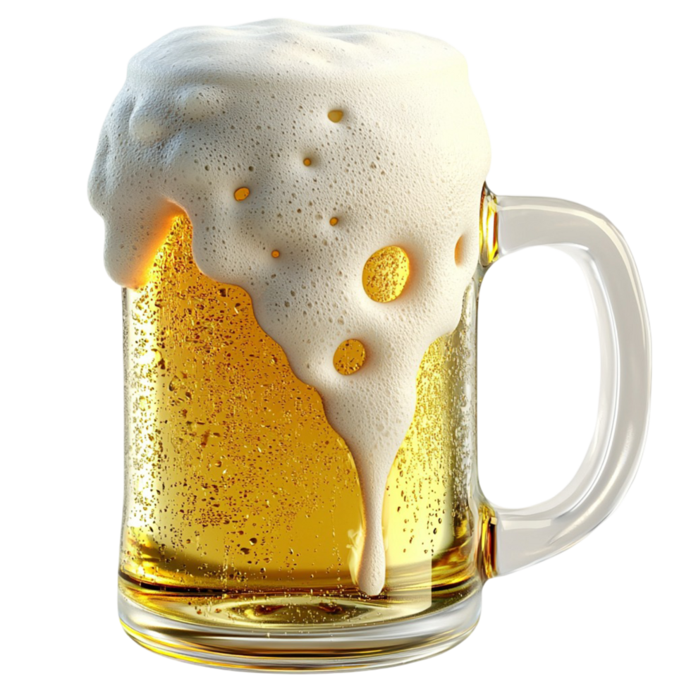 Chilled glass of beer thick frothy foam refreshing cold bubbles png