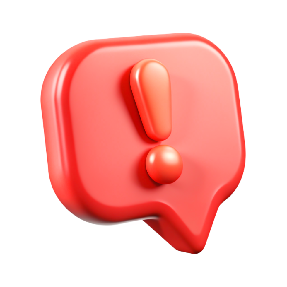 3D Red Exclamation Mark Notification Bubble Icon Render png