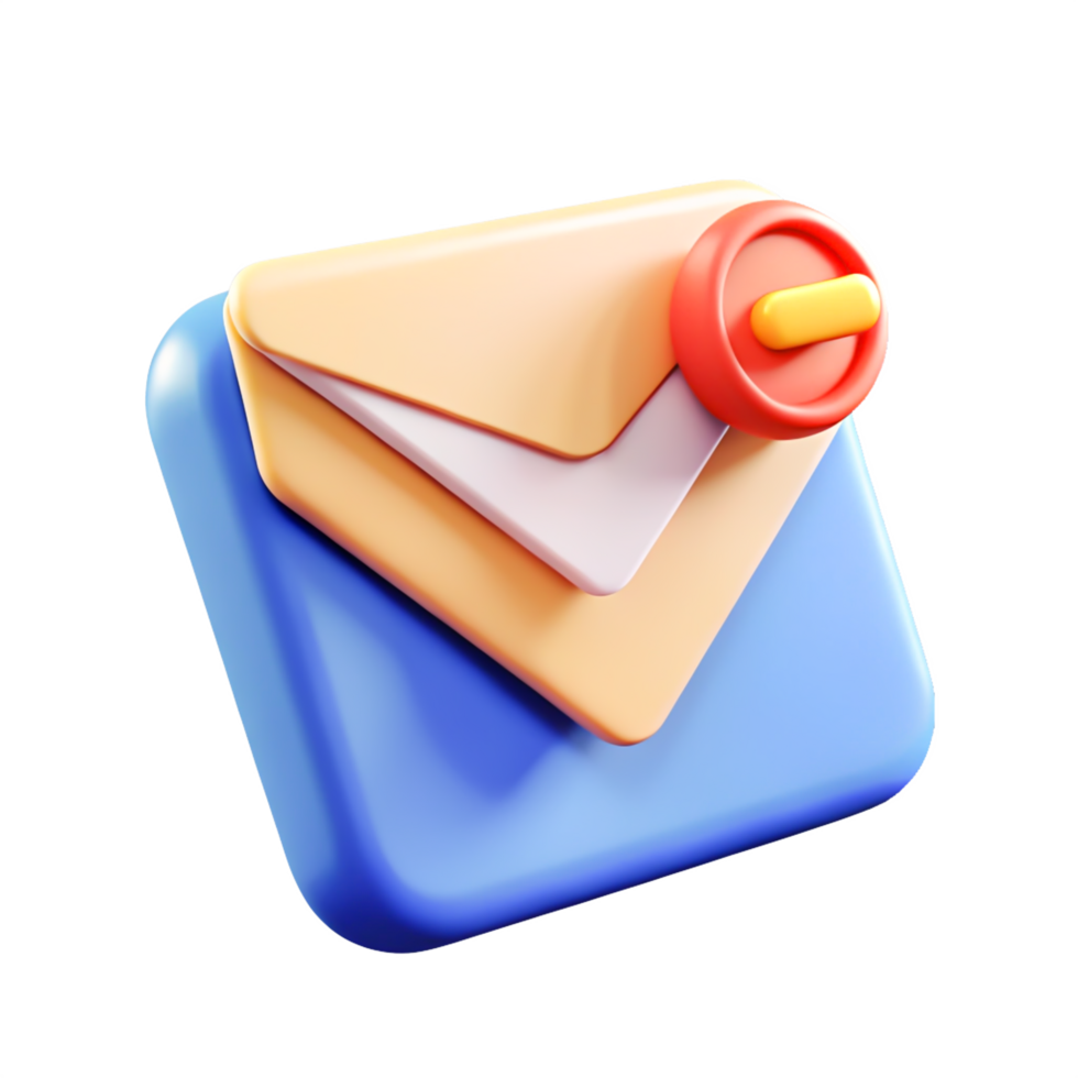 3D Render of Closed Email Envelope with Red Seal Notification Icon png