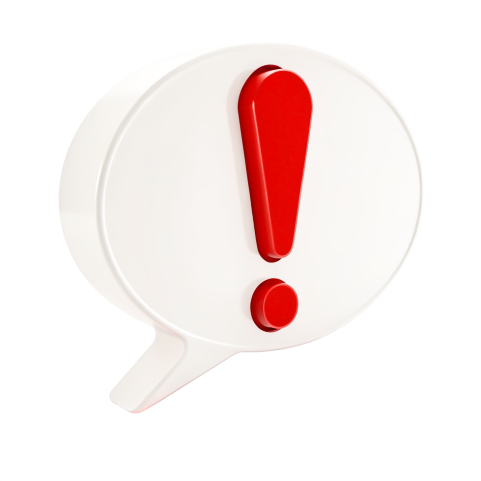 3D Red Exclamation Mark in White Speech Bubble - Alert Notification Icon png