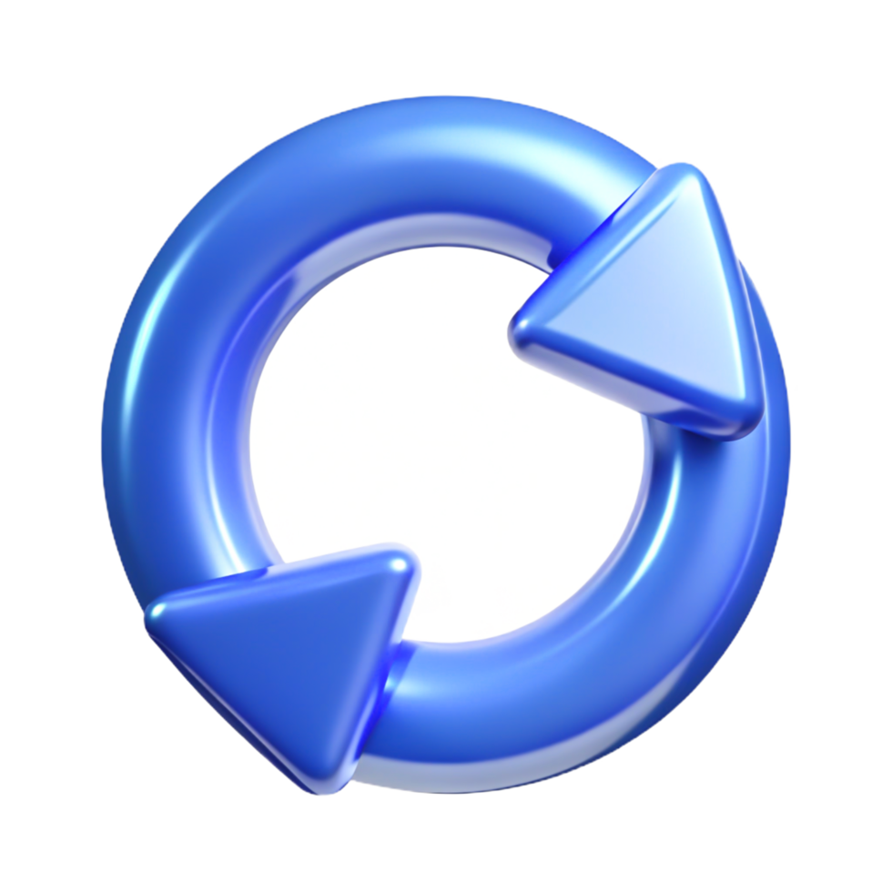 3D Glossy Blue Circular Arrows Refresh, Reload, Repeat Icon png