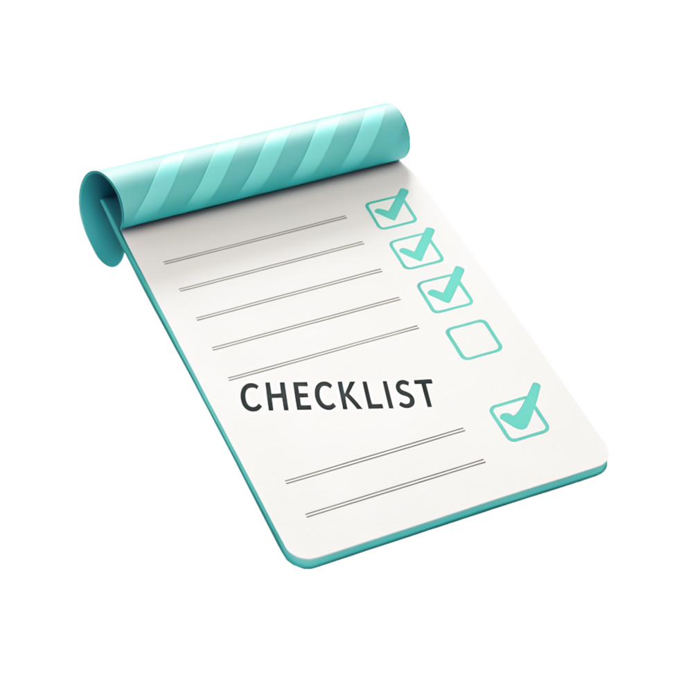 3D Render of Teal Checklist Pad Organized To-Do List, Task Management png