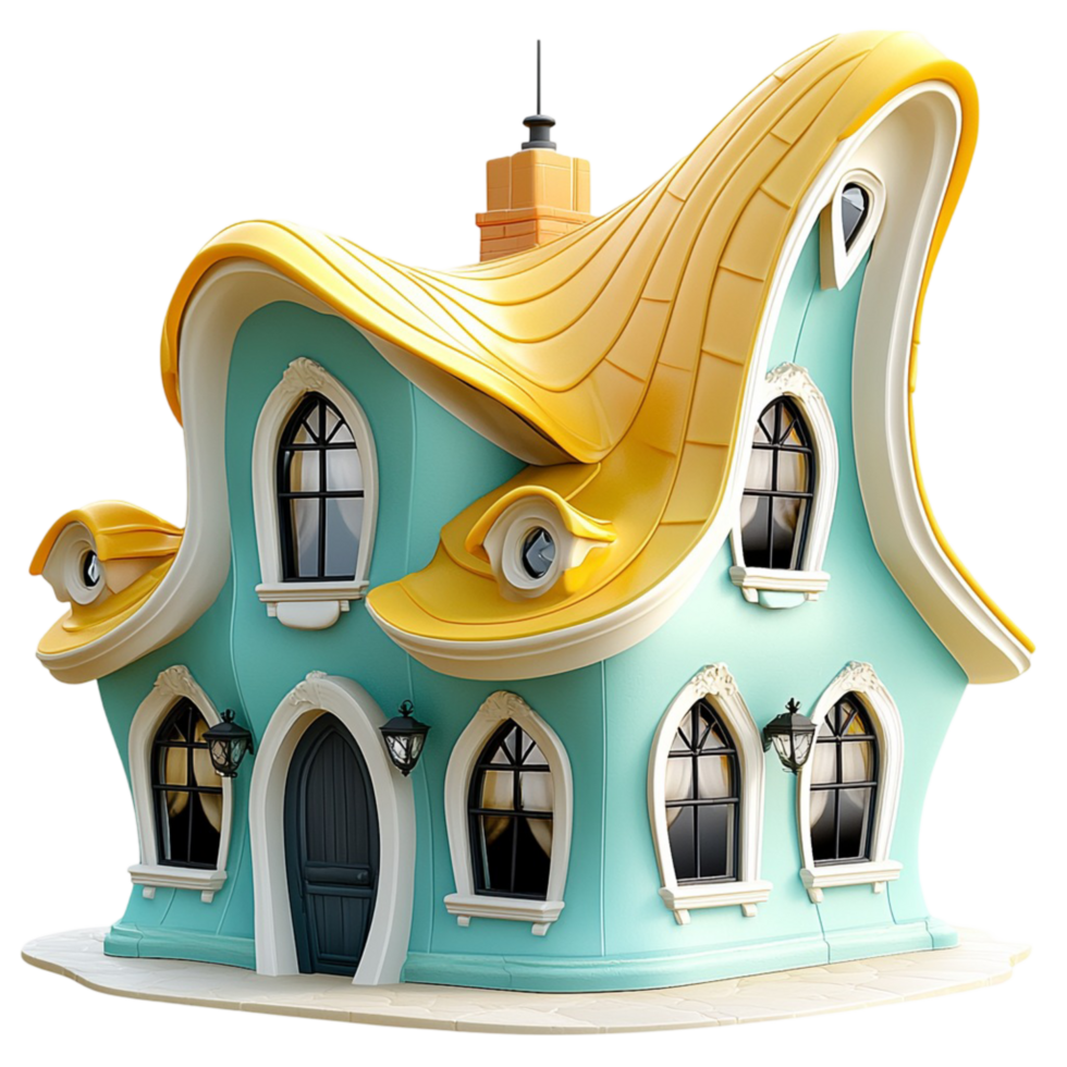 Whimsical fairytale house curved rooftop tiny charming windows png