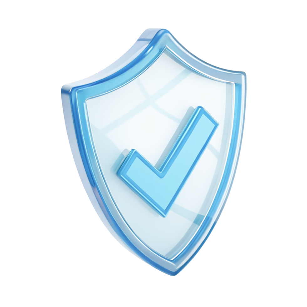 3D Glass Shield Icon Approved Security Checkmark, Blue Transparency png