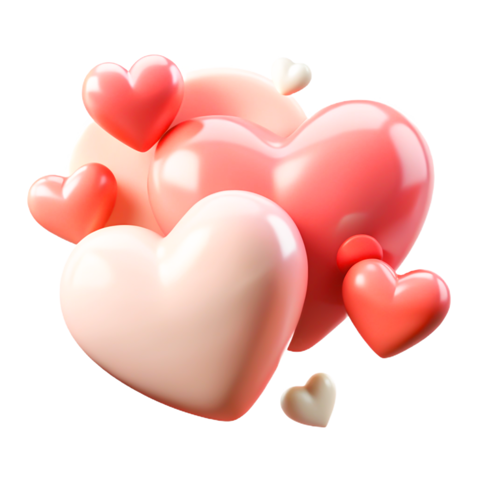 Romantic 3D Render of Pink and Peach Hearts Valentine's Day Design png