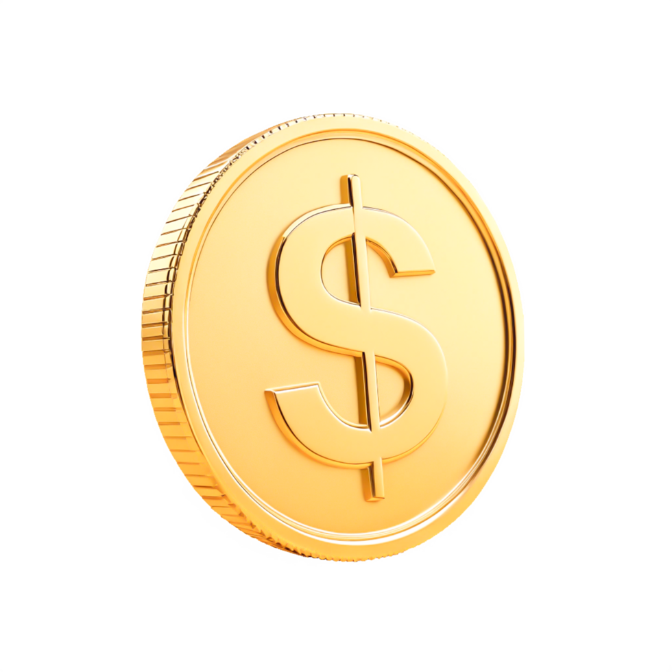 3D Render of Golden US Dollar Coin, Finance, Currency, Wealth png