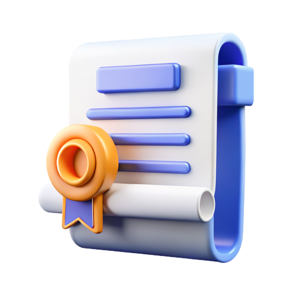 3D Render of Certificate Scroll with Seal Achievement, Diploma, Award Icon png