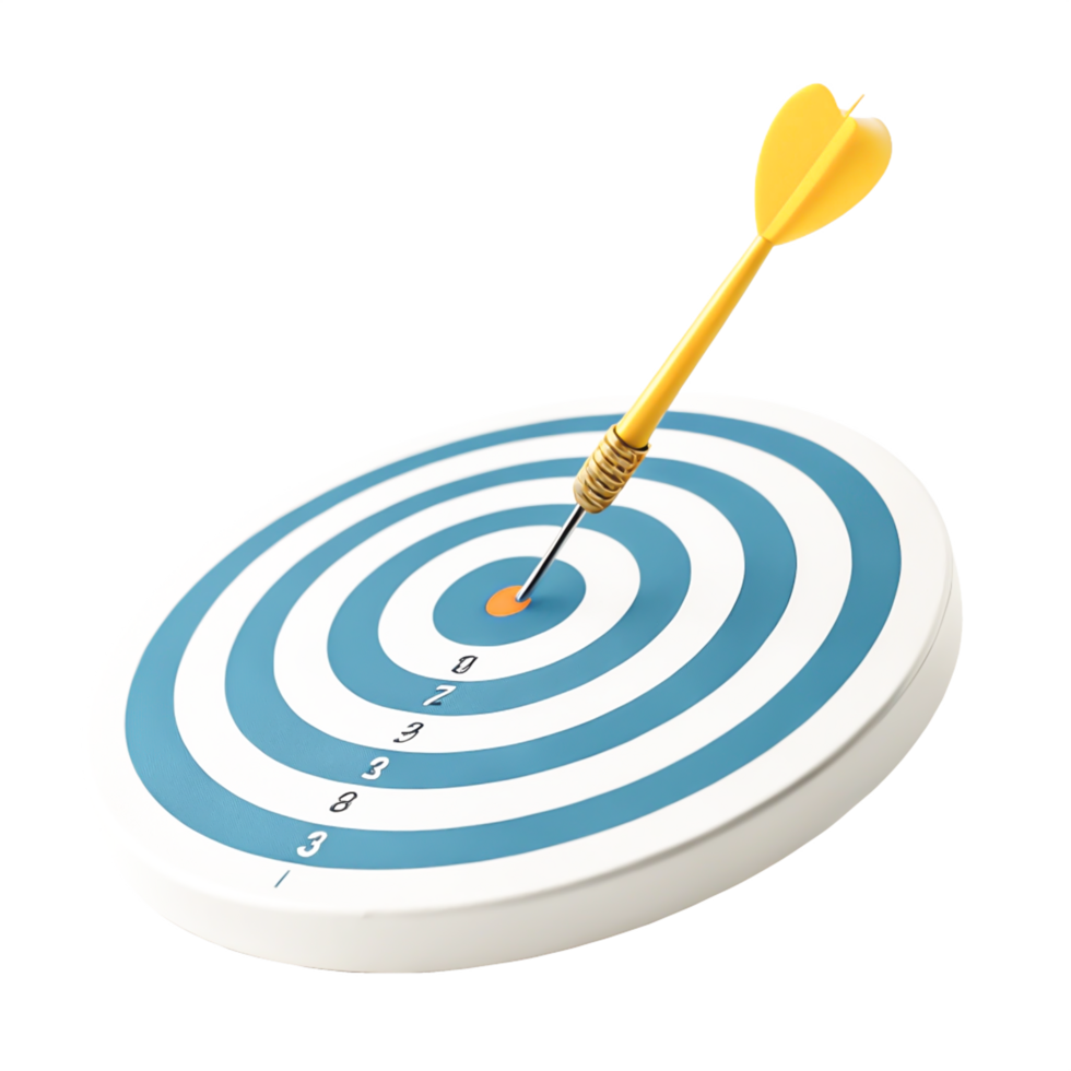 Yellow Dart Hitting Bullseye on Blue and White Target Board png