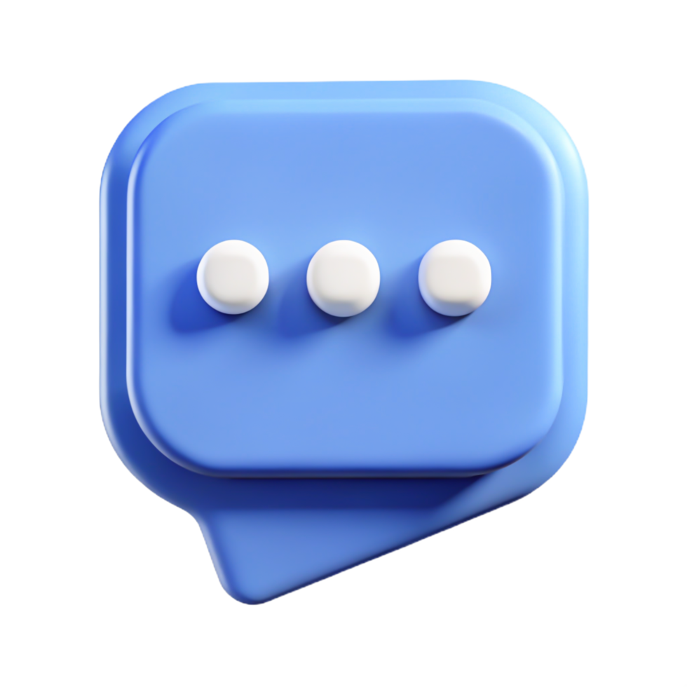 3D Render Blue Speech Bubble Chat Icon Modern Communication App UI Element png