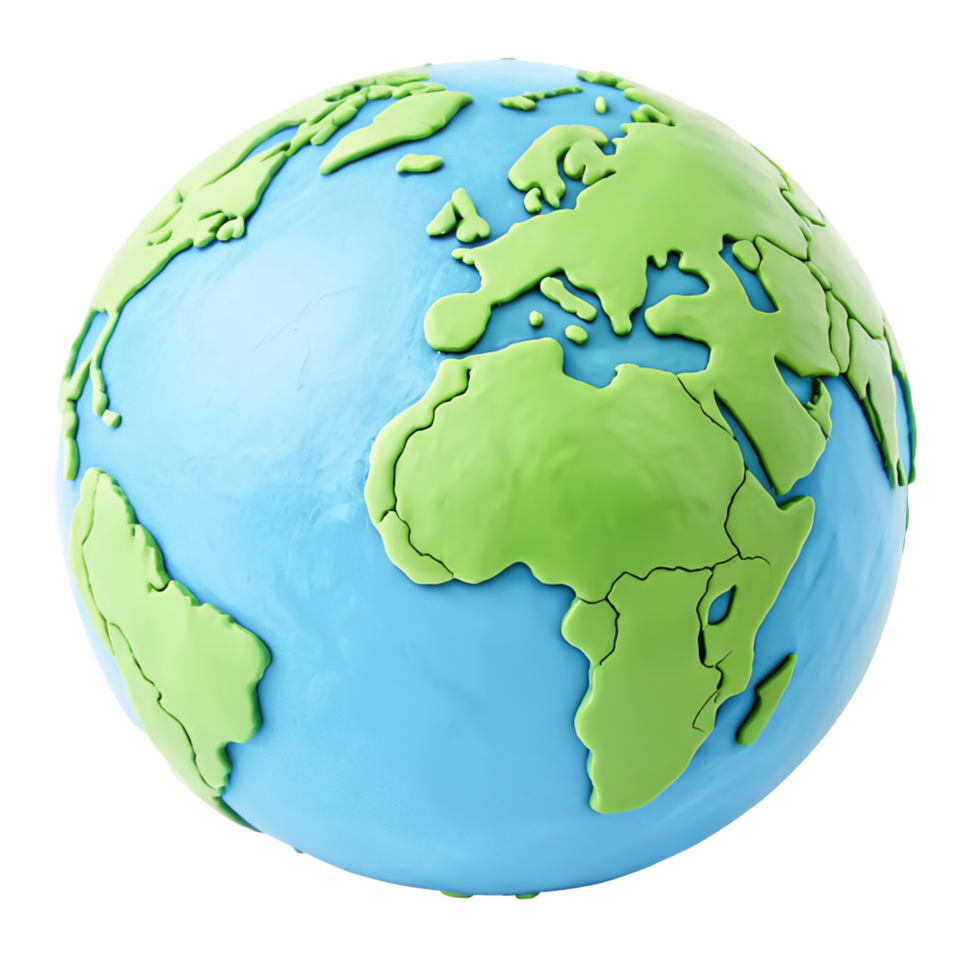 Playful 3D Cartoon Earth Globe, World Map, Green Continents, Blue Oceans, Isolated png