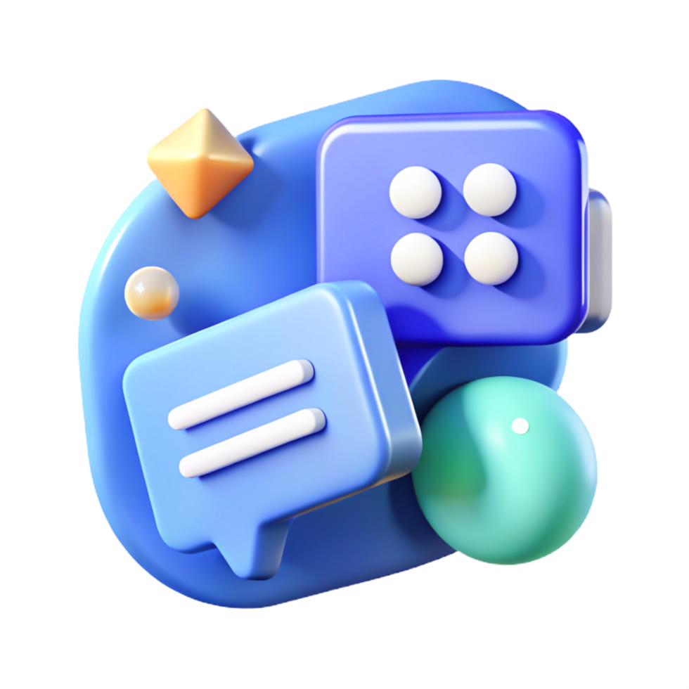 3D Abstract Blue Chat Bubble and Dice Icons, Modern App UI Design Elements png