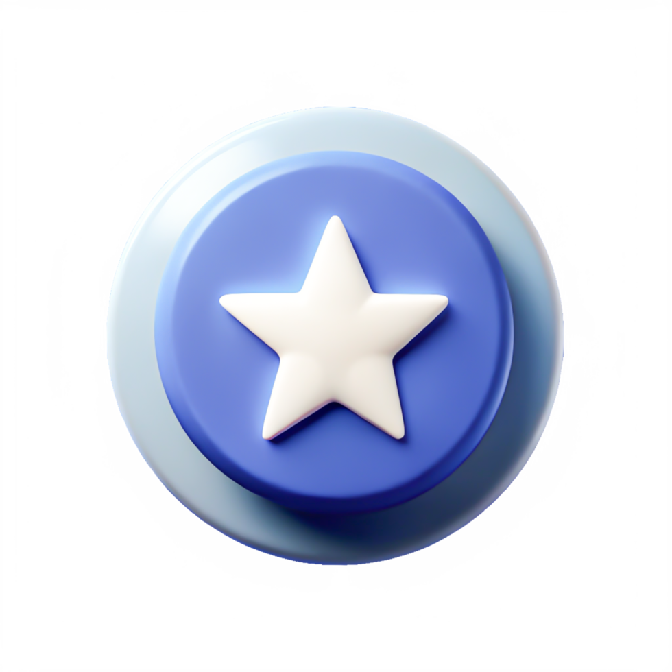 3D Render Blue Circle Button with White Star, App Icon, UI Element png