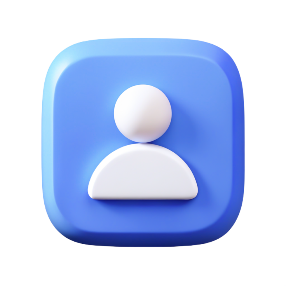 3D Blue Rounded Square User Profile Icon, Modern Minimalist Avatar, App Button png