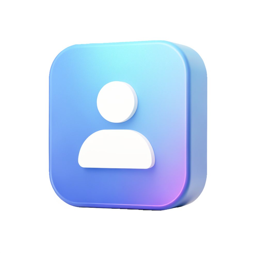 3D Neon Blue Profile Icon User Account Button for App Interface Design png