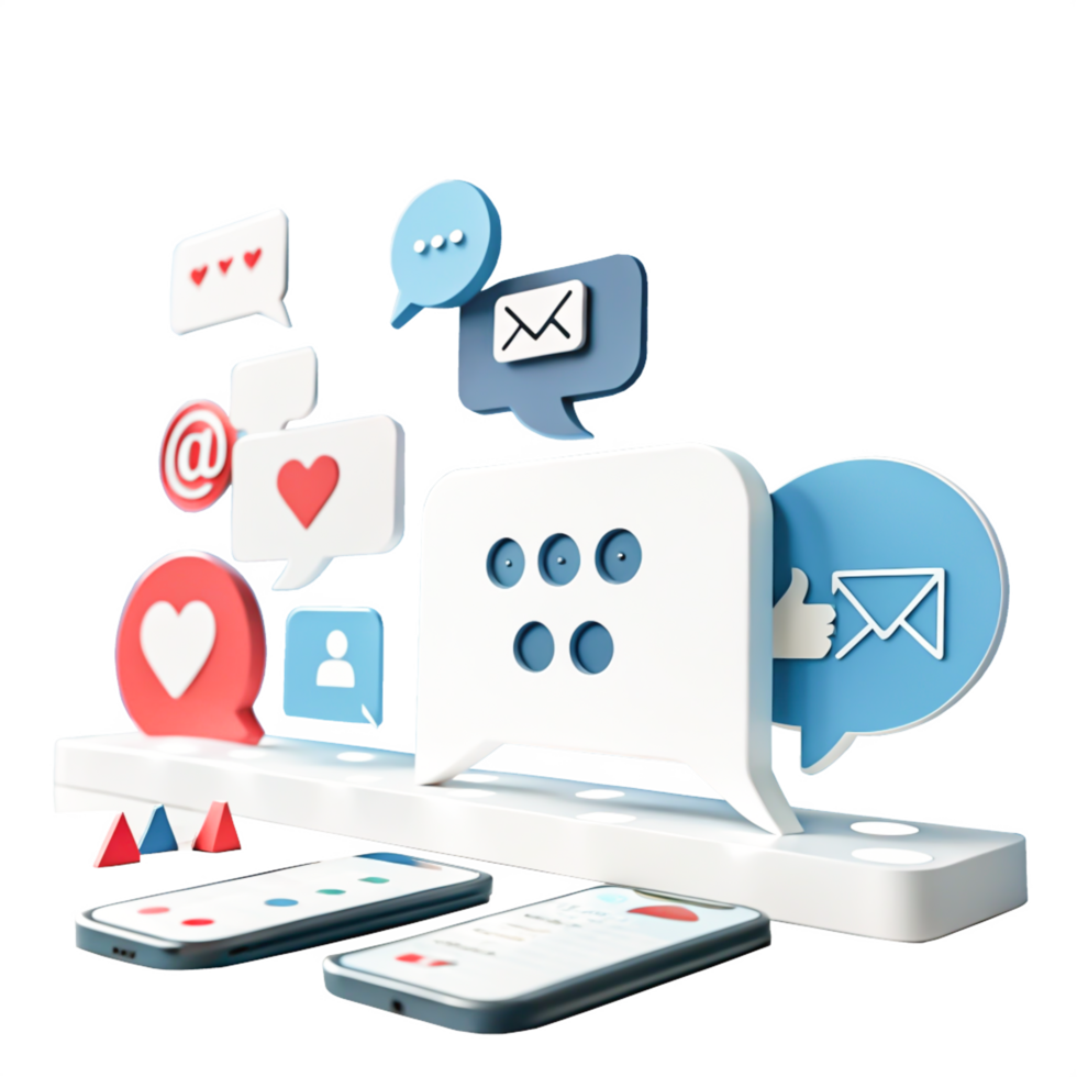 3D Social Media Notification Icons on Smartphones Communication Networking Concept png