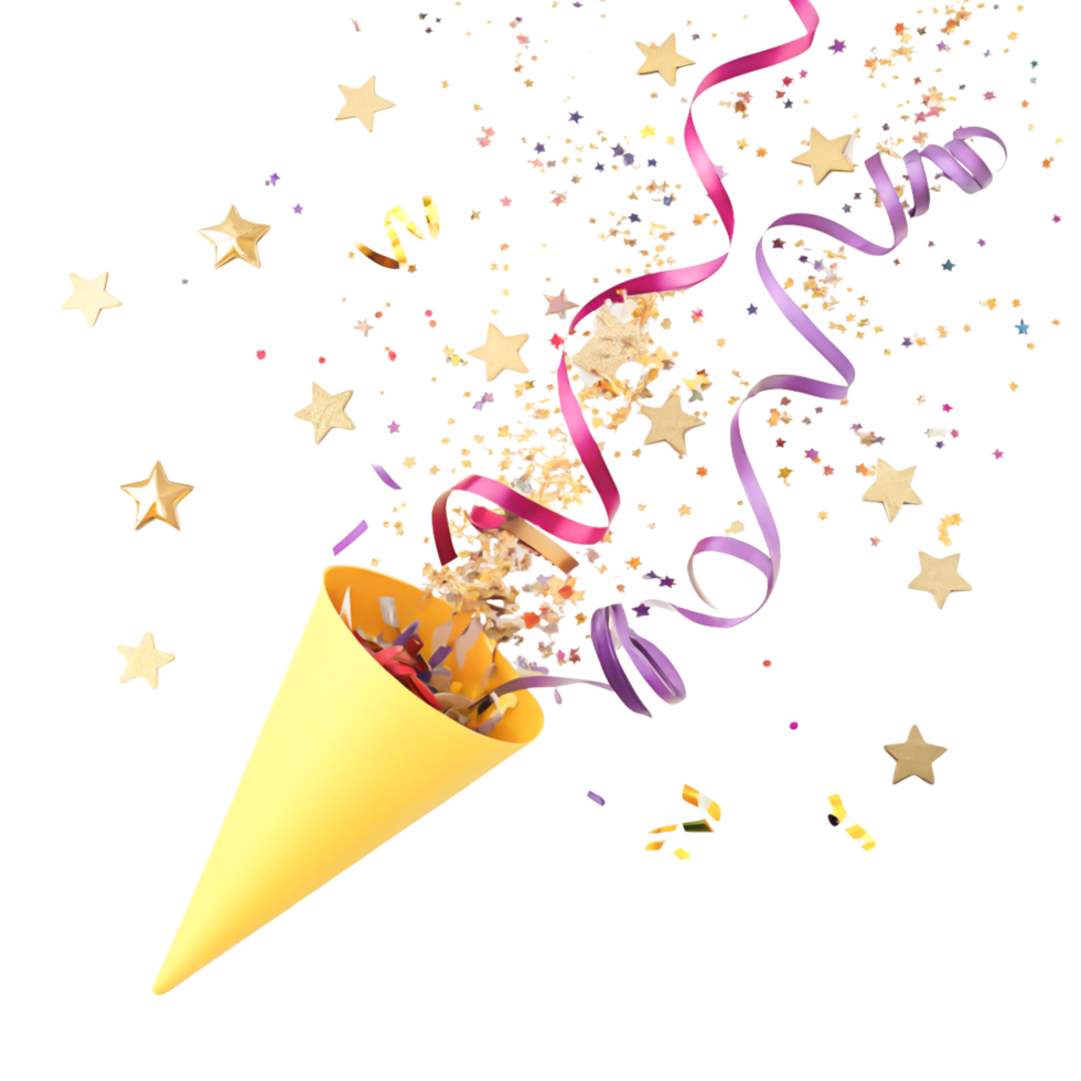 Festive Party Confetti Explosion from Yellow Cone Celebration png