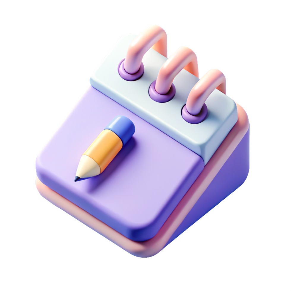 Cute Pastel 3D Notepad with Pencil Perfect for App Icons UI Design png