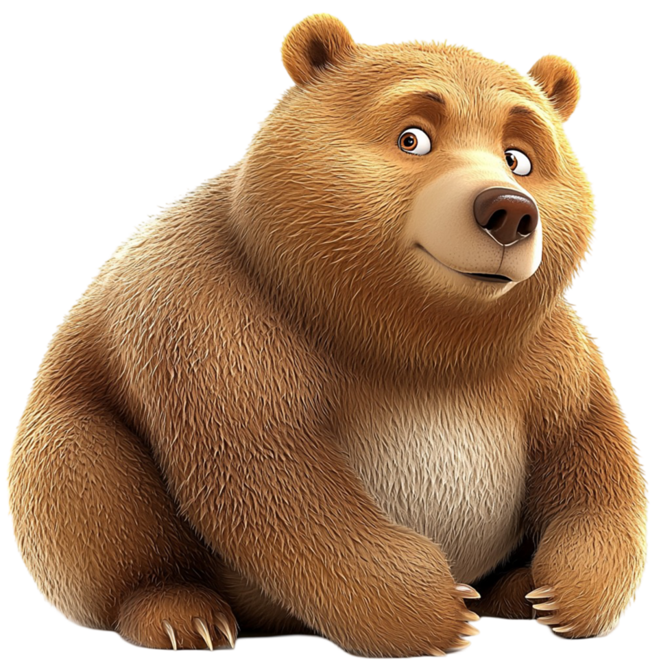 Friendly brown bear sitting peacefully soft fur warm gentle expression png