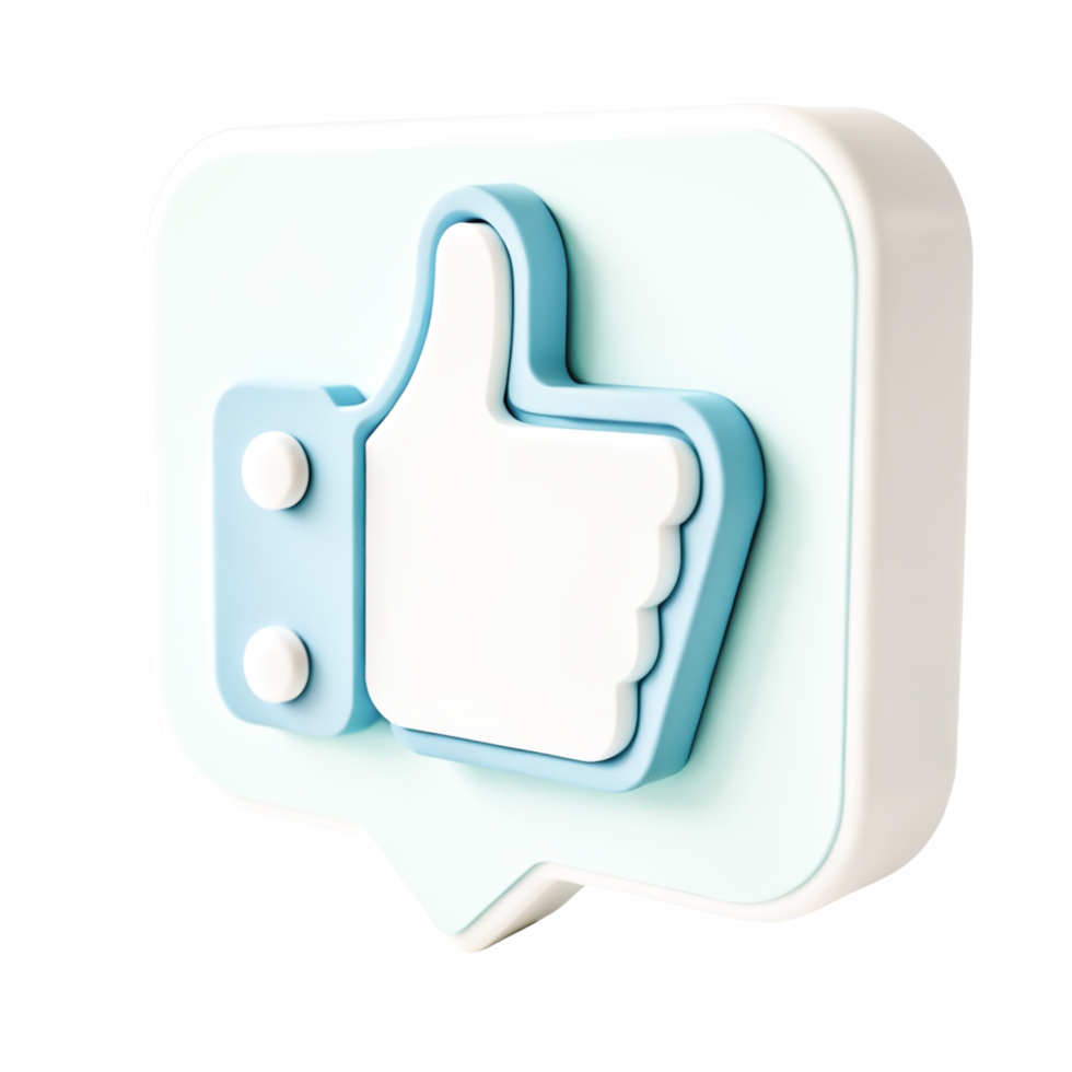 3D Render of a Blue and White Thumbs Up Icon in a Speech Bubble png