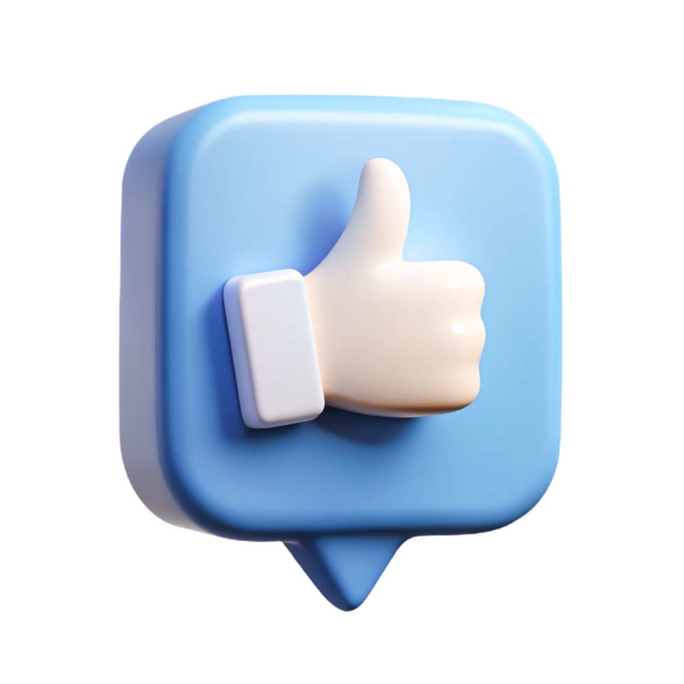 3D Render of Thumbs Up Icon in Blue Speech Bubble for Social Media png