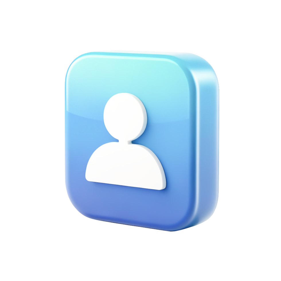3D Glossy Blue Square Profile Icon User Account Button for App Design png