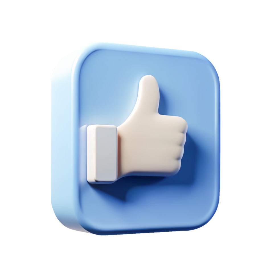 3D Blue Square Thumbs Up Icon Social Media Like Button Render png