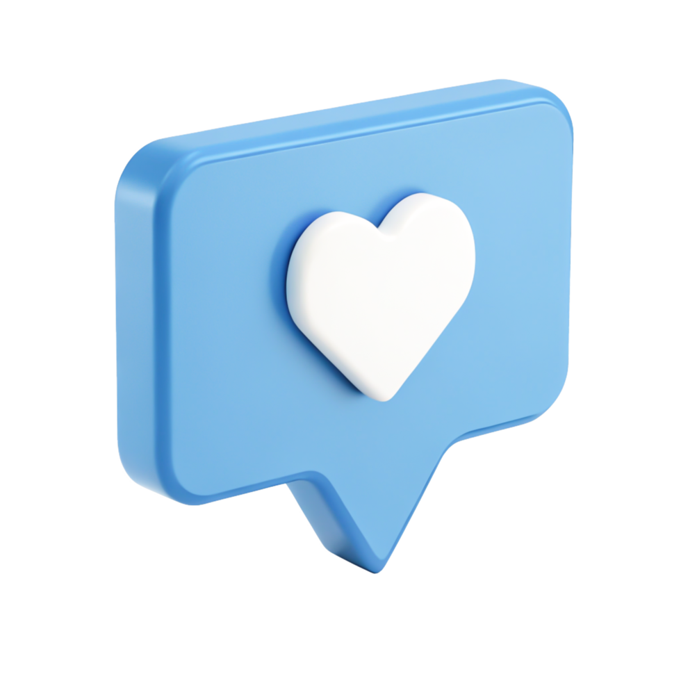3D Render of a Blue Speech Bubble with a White Heart Social Media Like Icon png