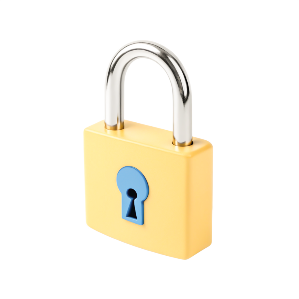 3D Render of Yellow Padlock with Chrome Shackle Security, Safety, and Privacy Icon png