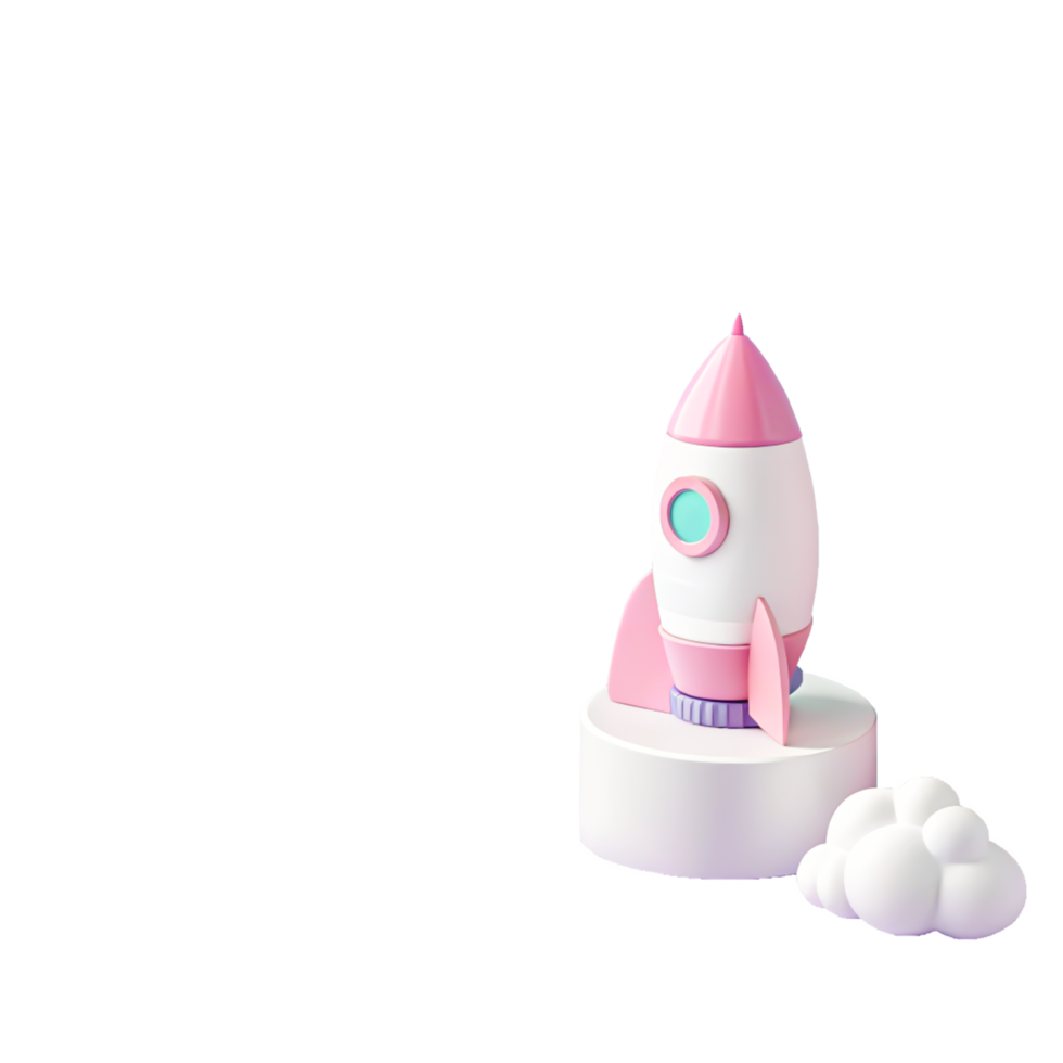 Cute Pink Rocket Launching 3D Render, Startup Success, Space Travel png