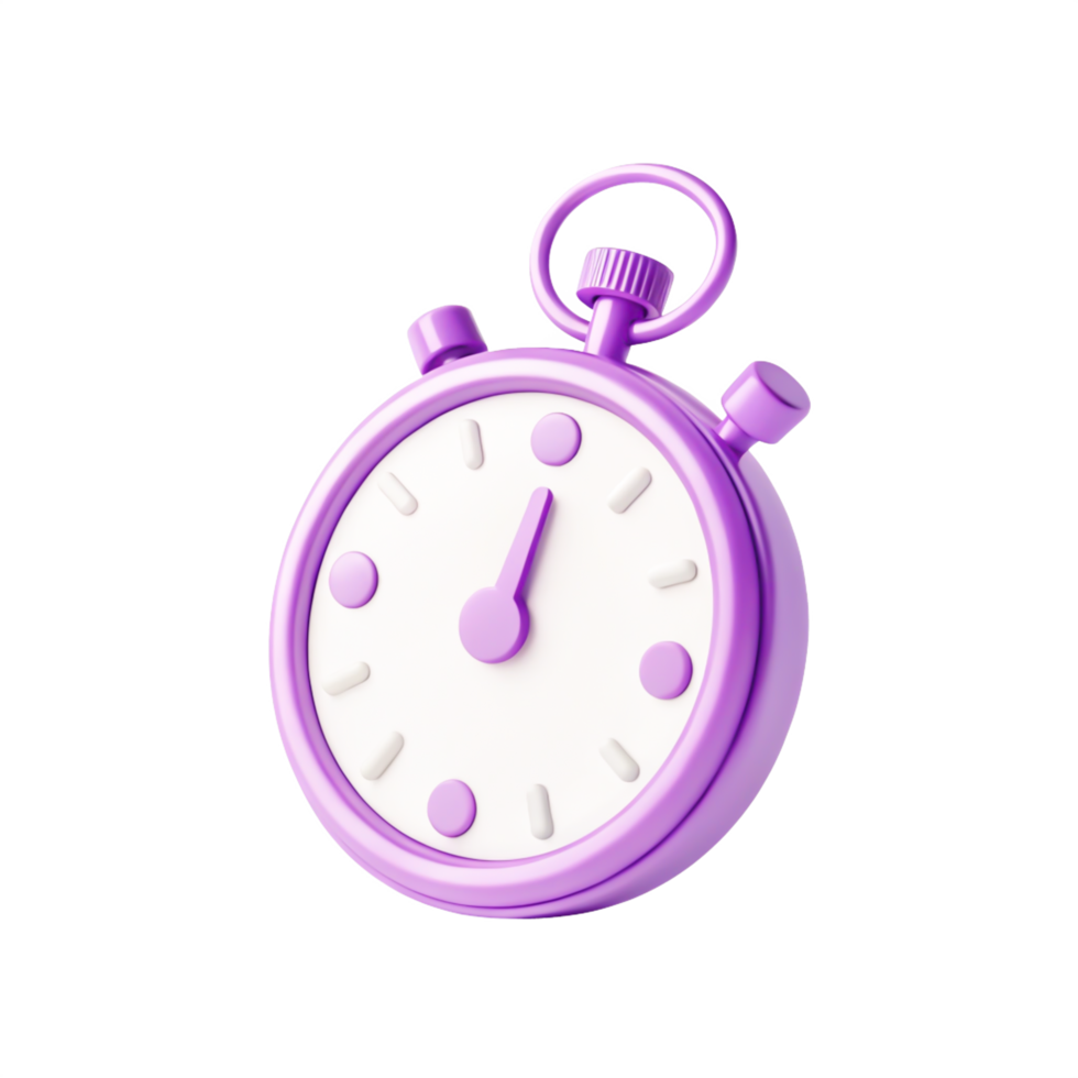 3D Render Purple Stopwatch Icon, Time Management, Cartoon Style Clock png