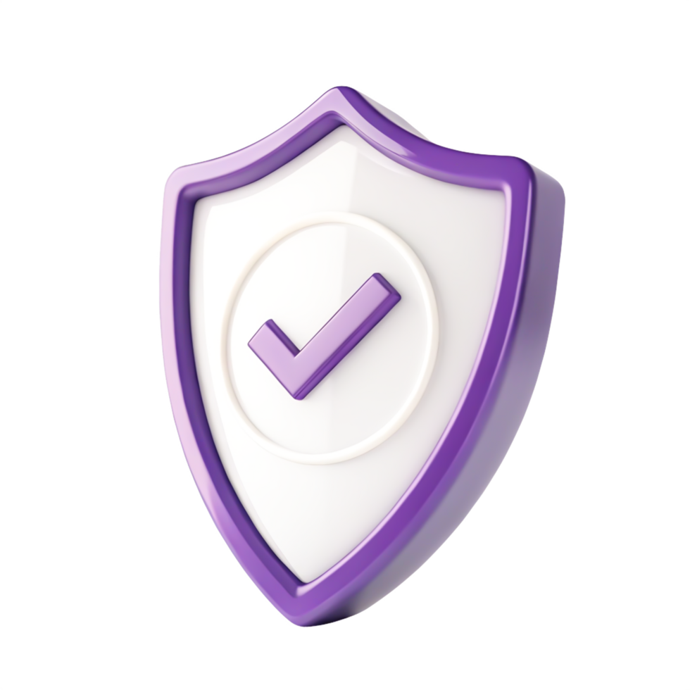 3D Purple Shield Icon with Check Mark Approved Security and Protection Symbol png