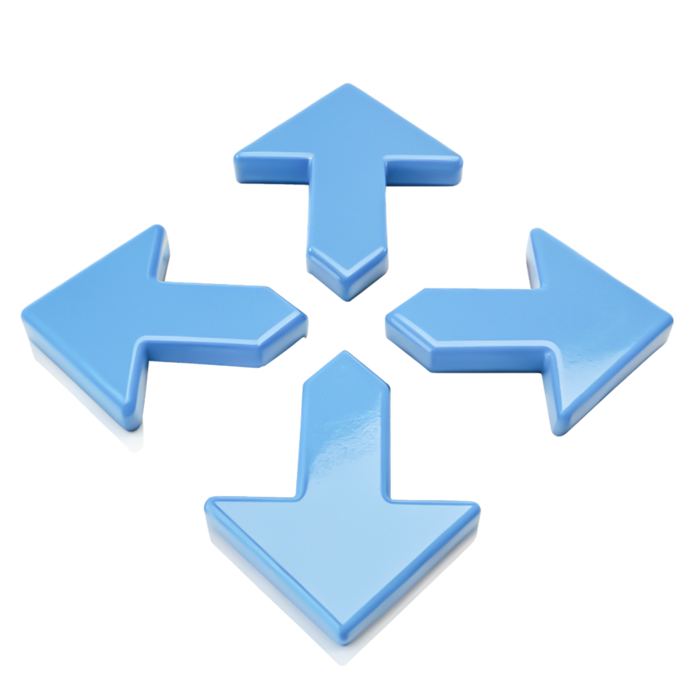 3D Blue Arrow Icons Four Directions, Navigation, UI, UX Design Elements png