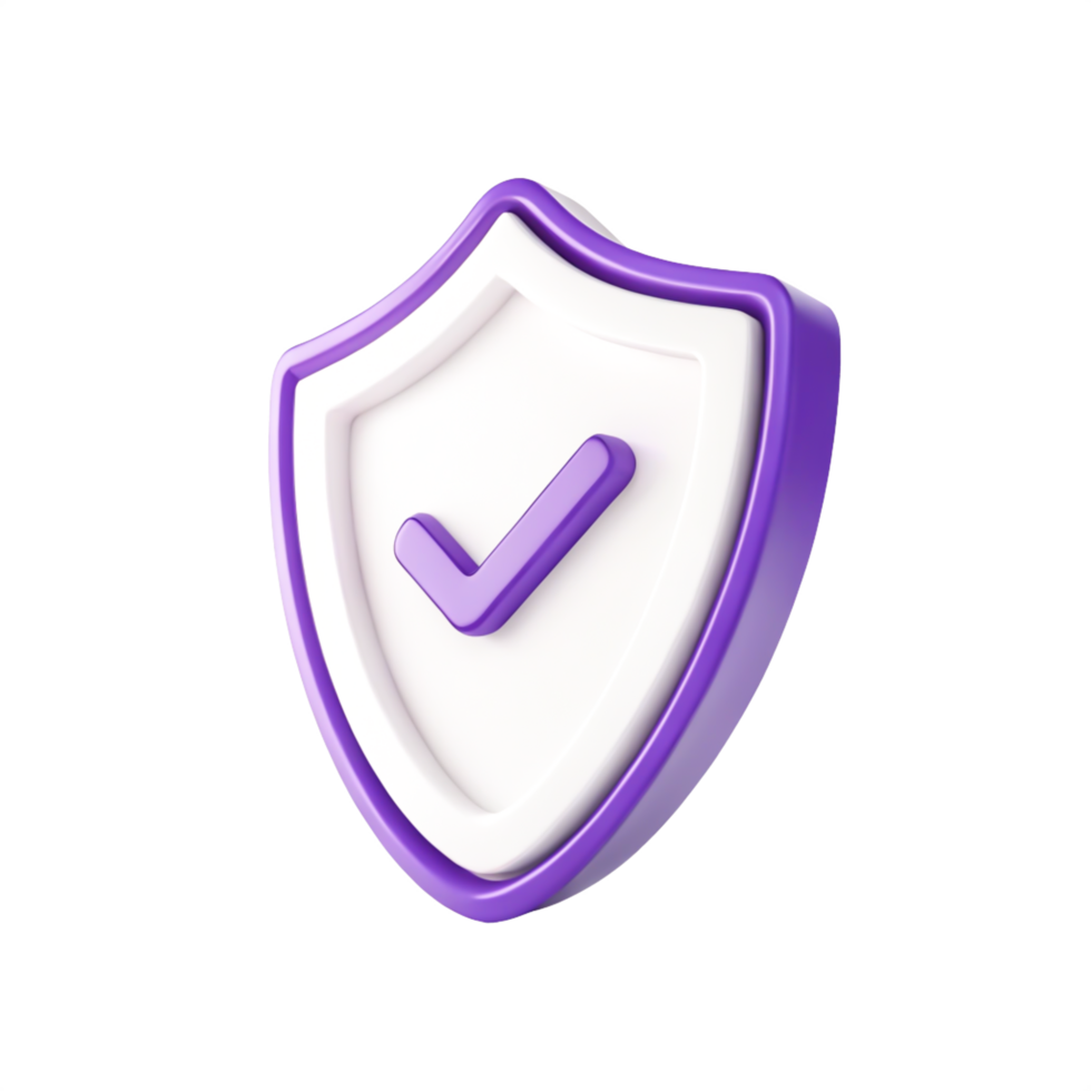 3D Purple Shield Icon with Check Mark Approved Security, Safety, Protection Badge png