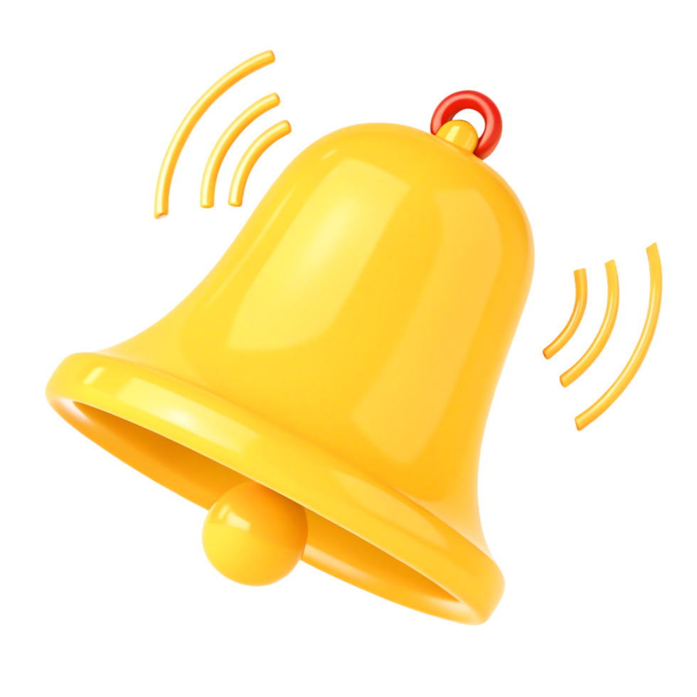 3D Render of a Yellow Bell with Sound Waves Notification Icon png