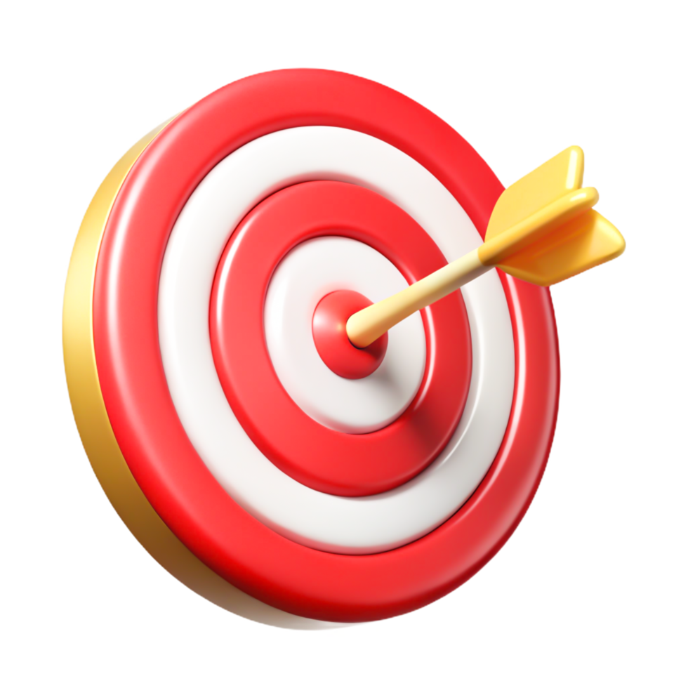 3D Render of Bullseye Target with Arrow Achievement, Success, Goal png